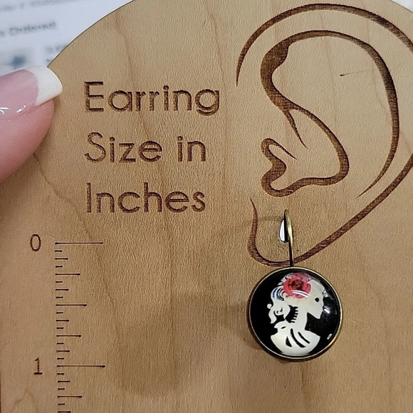 🔥LAST PAIR🔥 Skeleton Señorita Button Drop Earrings - Picture 4 of 7